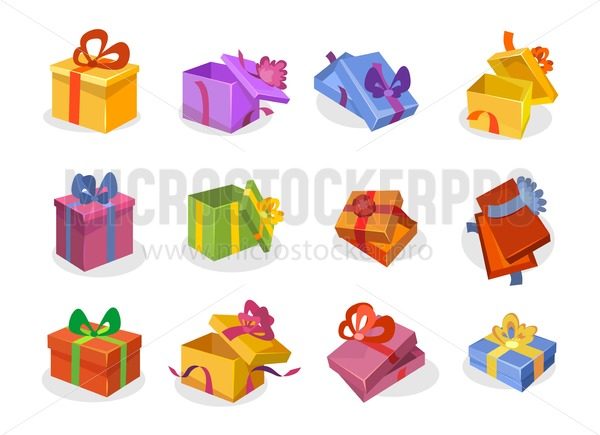 600x435 Set Of Gift Boxes In Cartoon Style Open And Closed Vector Gift