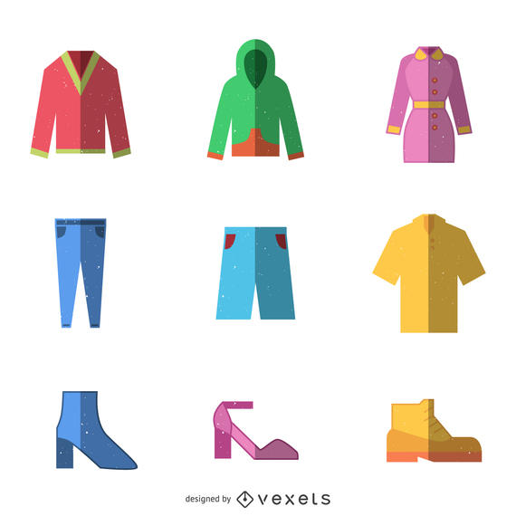 Flat Squared Clothes Icon Set 570x570 Flat Squared Clothes Icon Set