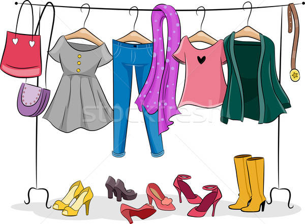 600x441 Female Clothing Rack Vector Illustration Lenm