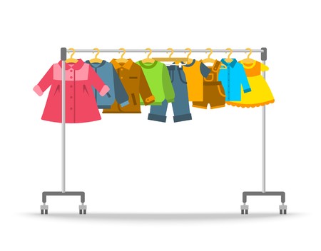 450x352 Kids Clothes On Hanger Rack Flat Style Vector Illustration
