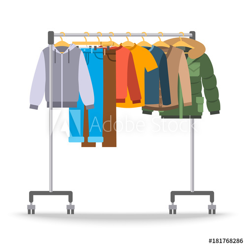 500x500 Men Casual Warm Clothes On Hanger Rack Flat Style Vector