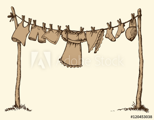 Wash Clothing On Clothesline Vector Drawing 500x392 Wash Clothing On Clothesline Vector Drawing