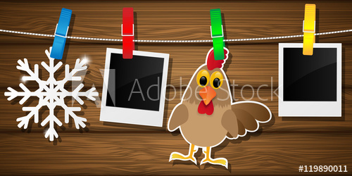 Blank Photo Frames, Rooster And Snowflake On A Clothesline Vector 500x250 Blank Photo Frames, Rooster And Snowflake On A Clothesline Vector