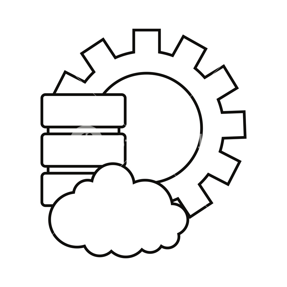 1000x1000 Database Server Cloud Storage And Gear Vector Illustration Outline