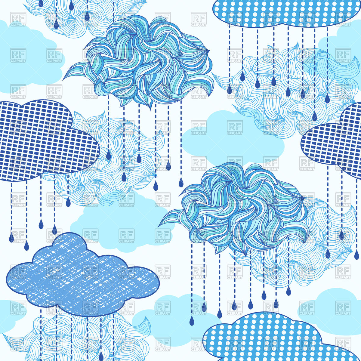 Seamless Pattern With Abstract Clouds And Rain Vector Image 1200x1200 Seamless Pattern With Abstract Clouds And Rain Vector Image