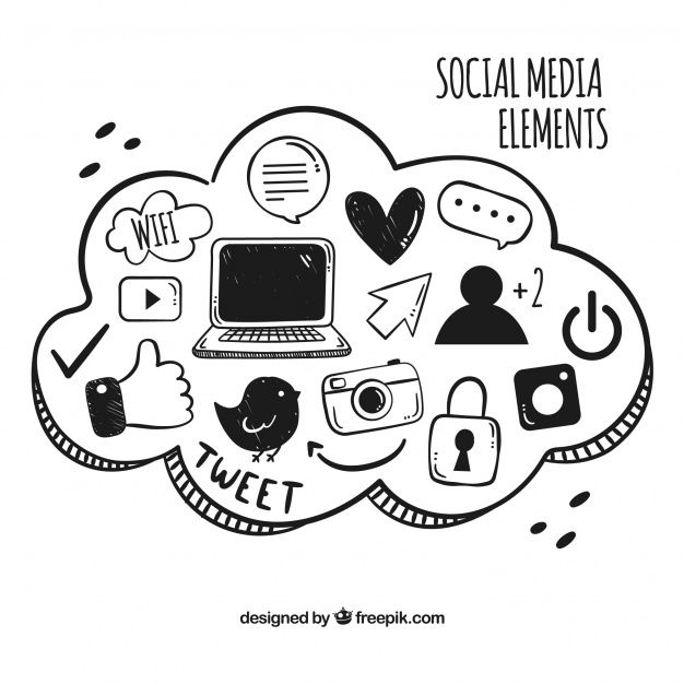 626x626 Hand Drawn Social Media Elements In A Cloud Shape Free Vector