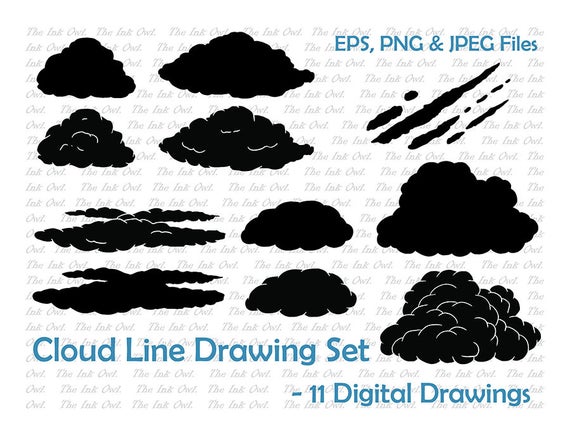 570x440 Hand Drawn Cloud Silhouette Set Digital Vector Image Etsy