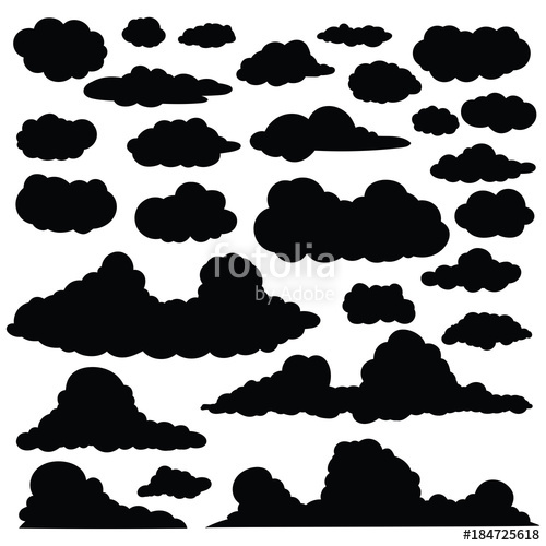 500x500 Set Of Funny Cartoon Clouds Silhouette, Clouds Isolated On White