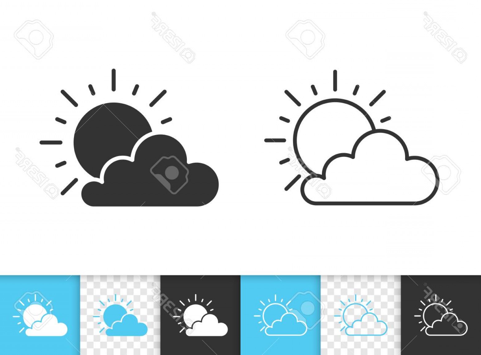 1560x1154 Photostock Vector Sun And Cloud Black Linear And Silhouette Icons
