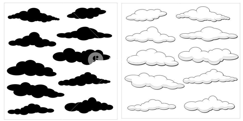 1000x500 Cartoon Clouds Vector Set Royalty Free Stock Image