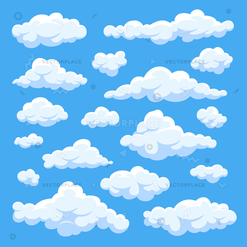 1000x1000 Fluffy White Cartoon Clouds Blue Sky Vector Illustration
