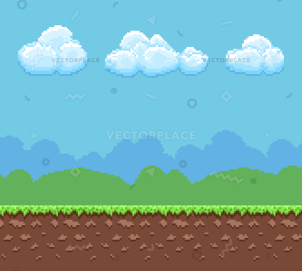 1000x900 Pixel Game Background Ground Cloudy Vector Illustration