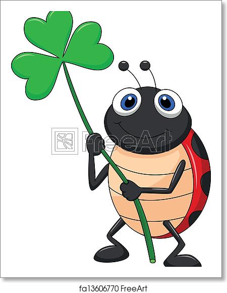 450x580 Free Art Print Of Ladybug Cartoon With Clover Leaf Vector