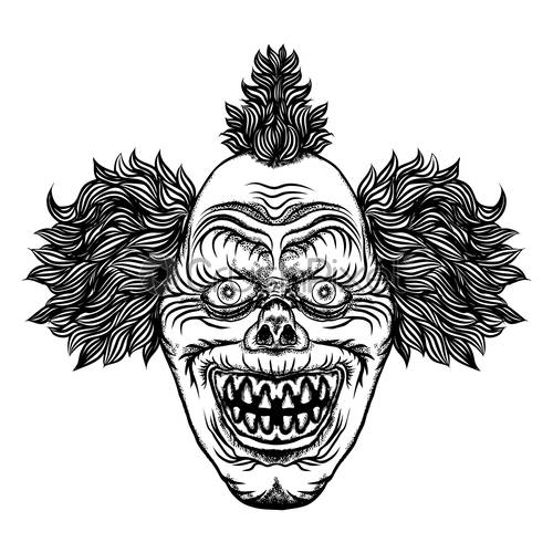 500x500 Scary Cartoon Clown Illustration Blackwork Adult Flesh Tattoo