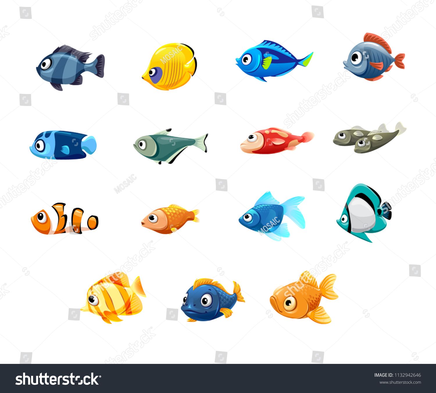 1500x1350 Vector Set Of Cute Pet Shop, Fish, Tropical Fish, Aquarium Fish