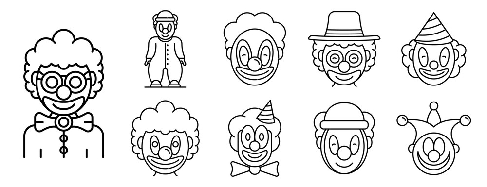 1000x385 Clown Icons Set Outline Set Of Clown Vector Icons For Web Design
