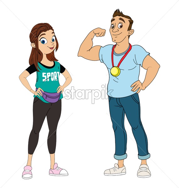Man And Woman Sport Coach Vector Cartoon Characters Healthy 571x600 Man And Woman Sport Coach Vector Cartoon Characters Healthy