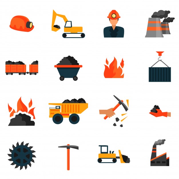 626x626 Coal Mining Factory Industry Icons Set Isolated Vector