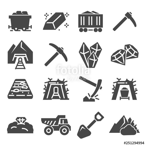 500x500 Coal Mining Factory Industry Icons Set Vector Stock Image