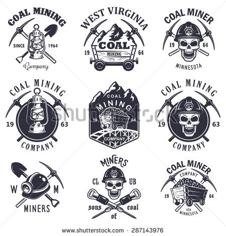 450x470 Set Of Vintage Coal Mining Emblems, Labels, Badges, Logos