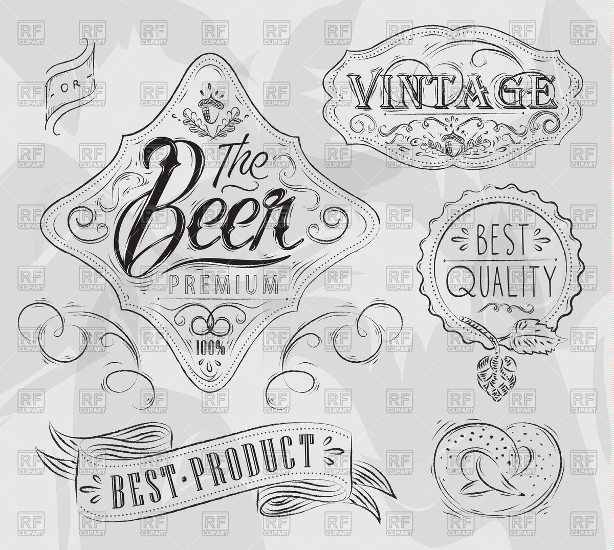 1200x1075 Vintage Beer Elements Drawing With Coal Vector Image Of Design
