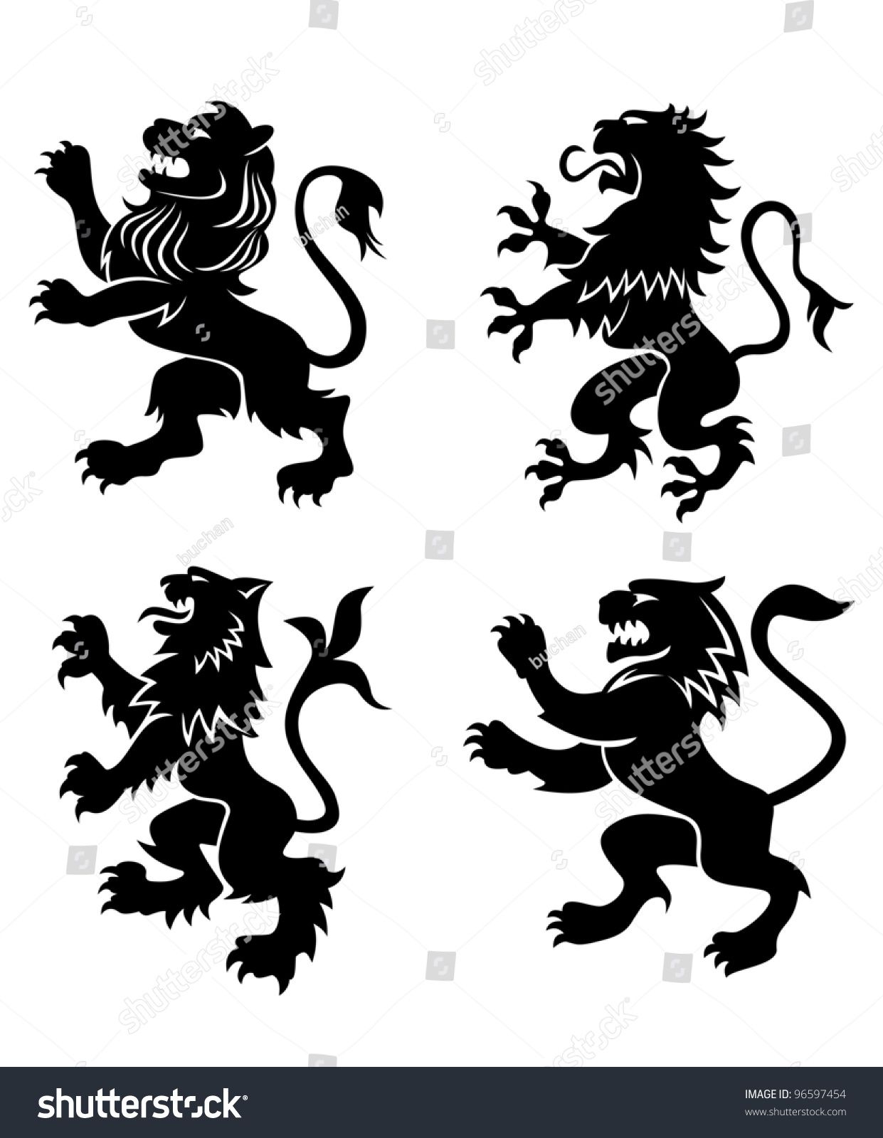 1241x1600 Royal Lions Silhouettes Set For Heraldic Design Vector
