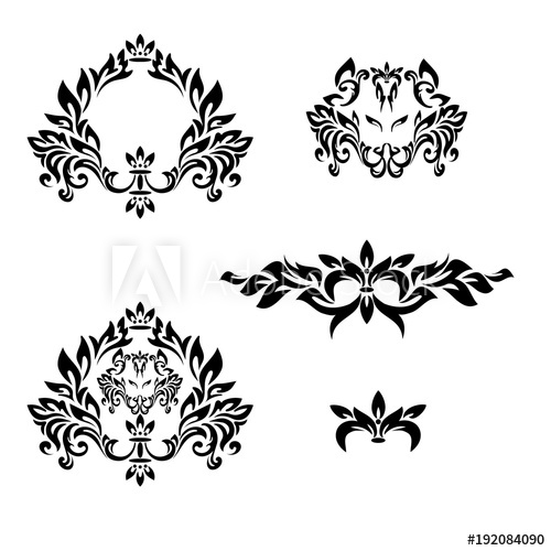 500x500 Set Of Vintage Pattern Elements, Tattoos, Monograms, Coats Of Arms