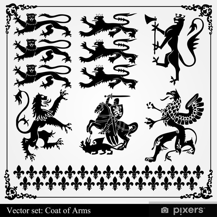 700x700 Silhouettes Of Heraldic Lions Vector Background Wall Mural