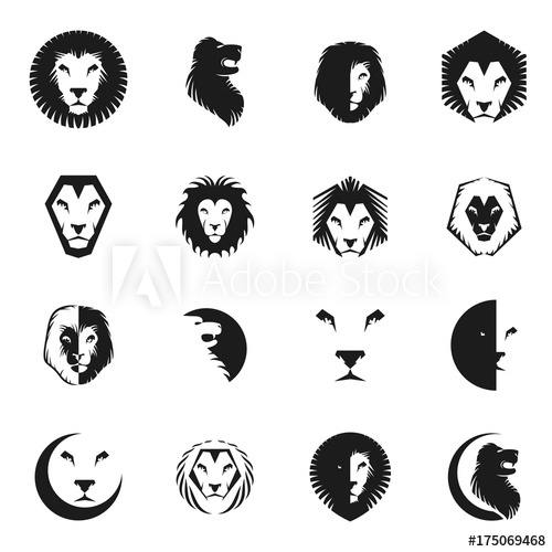 500x500 Brave Lion King Faces Emblems Elements Set Heraldic Coat Of Arms