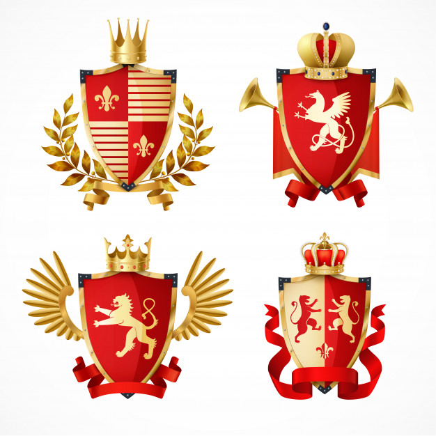 626x626 Heraldic Coat Of Arms On Shields Realistic Set Vector Free Download