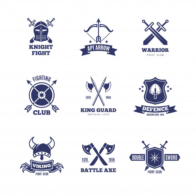 626x626 Vintage Warrior Sword And Shield Logos Knight Vector Badges