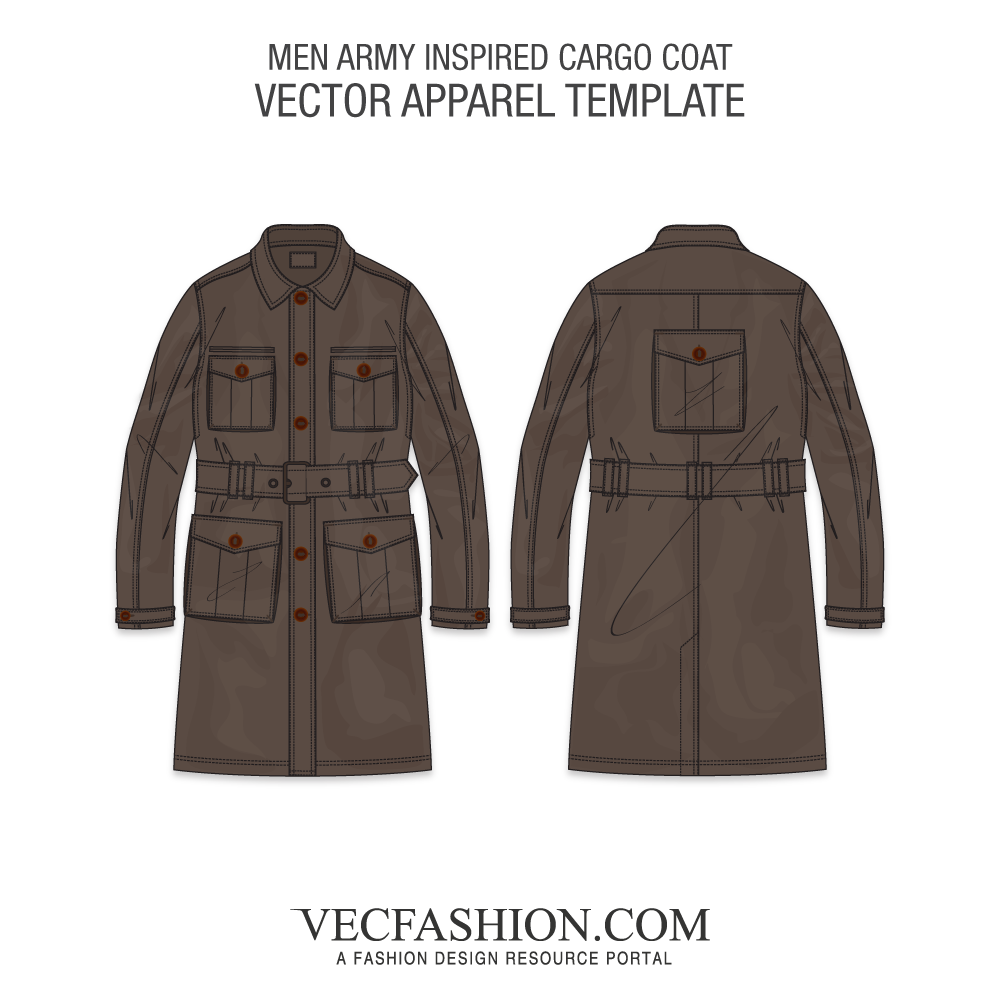 1000x1000 Army Inspired Cargo Coat Vector Template