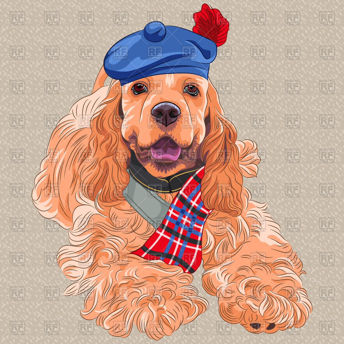 1200x1200 American Cocker Spaniel In A Hat, Glasses And Scarf Vector Image