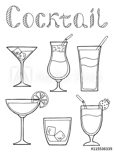 375x500 Cocktail Glass Drink Set Text Graphic Art Black White Isolated