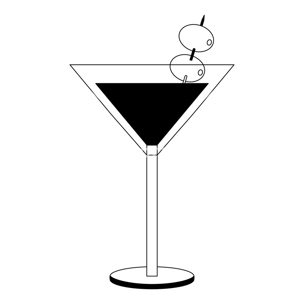 1000x1000 Cocktail Glass Drink Alcohol With Olives Vector Illustration Black