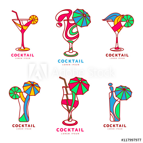 500x500 Set Of Colorful Abstract Cocktail Logos, Vector Illustration