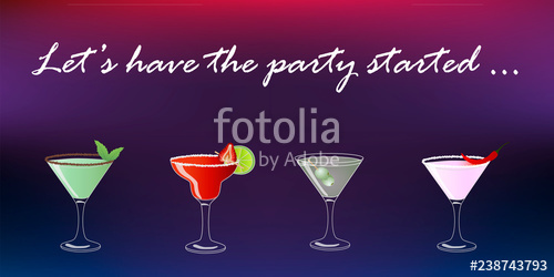 500x250 Cocktail Party Vector Invitation Poster Or Banner With Four