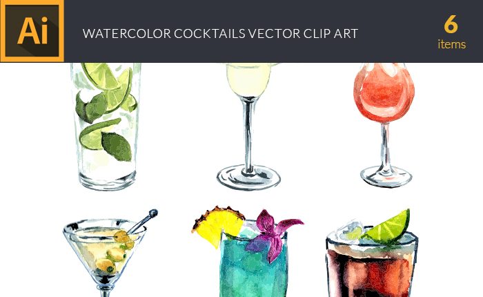 700x430 Watercolor Cocktails Vector Clipart