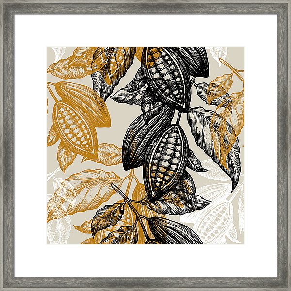 600x600 Cocoa Beans Seamless Pattern Cocoa Tree Illustration Engraved