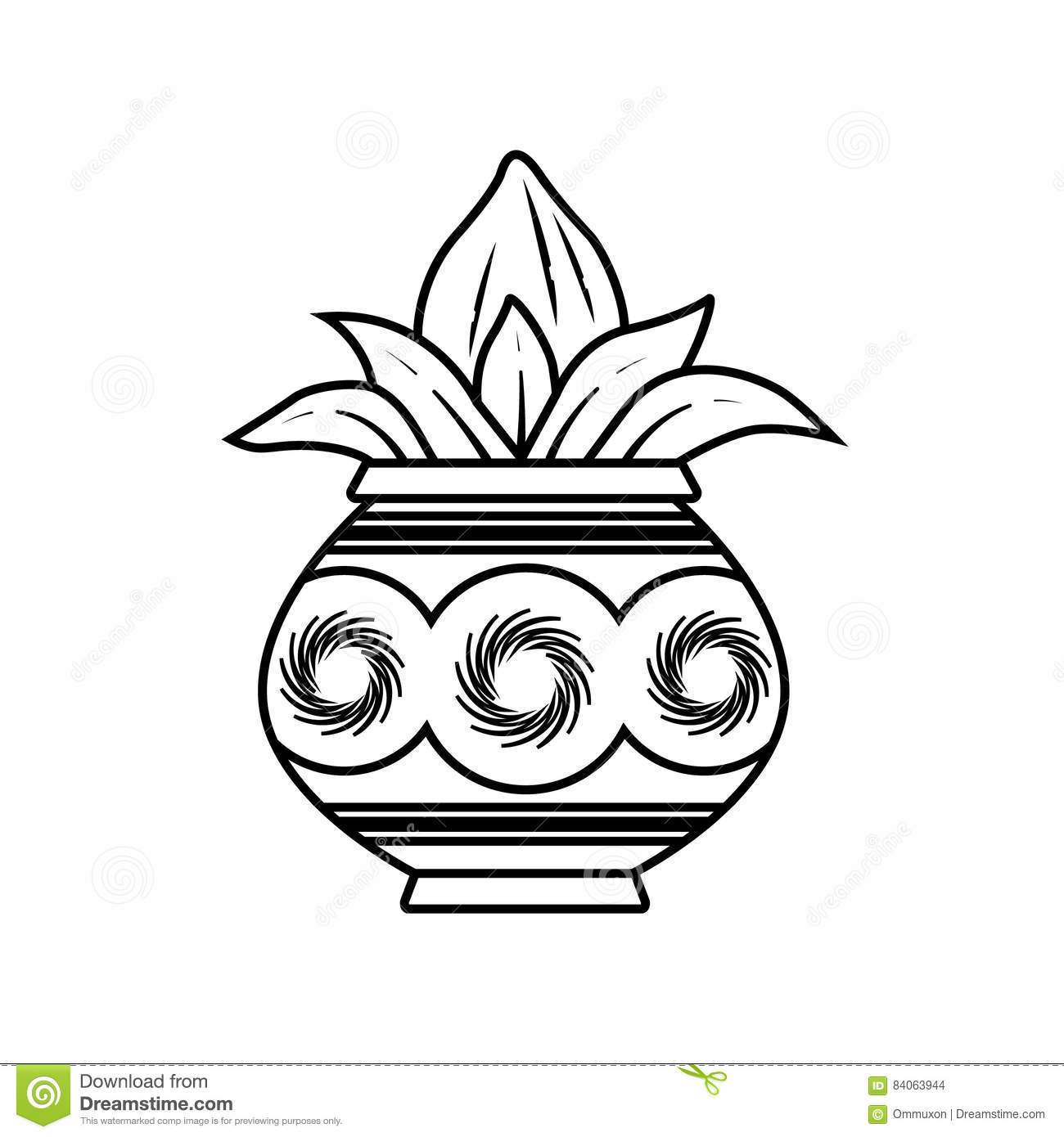 1300x1390 Golden Kalash With Coconut Cartoon Vector Xyzcoloring