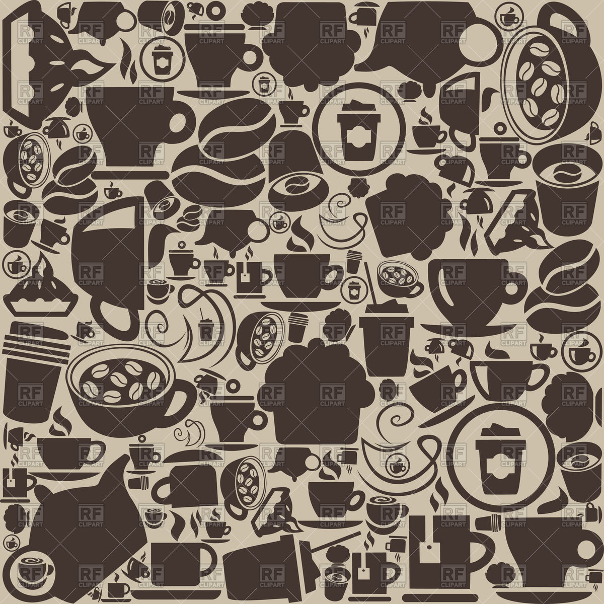 1200x1200 Background Of Coffee Objects Vector Image Of Backgrounds, Textures