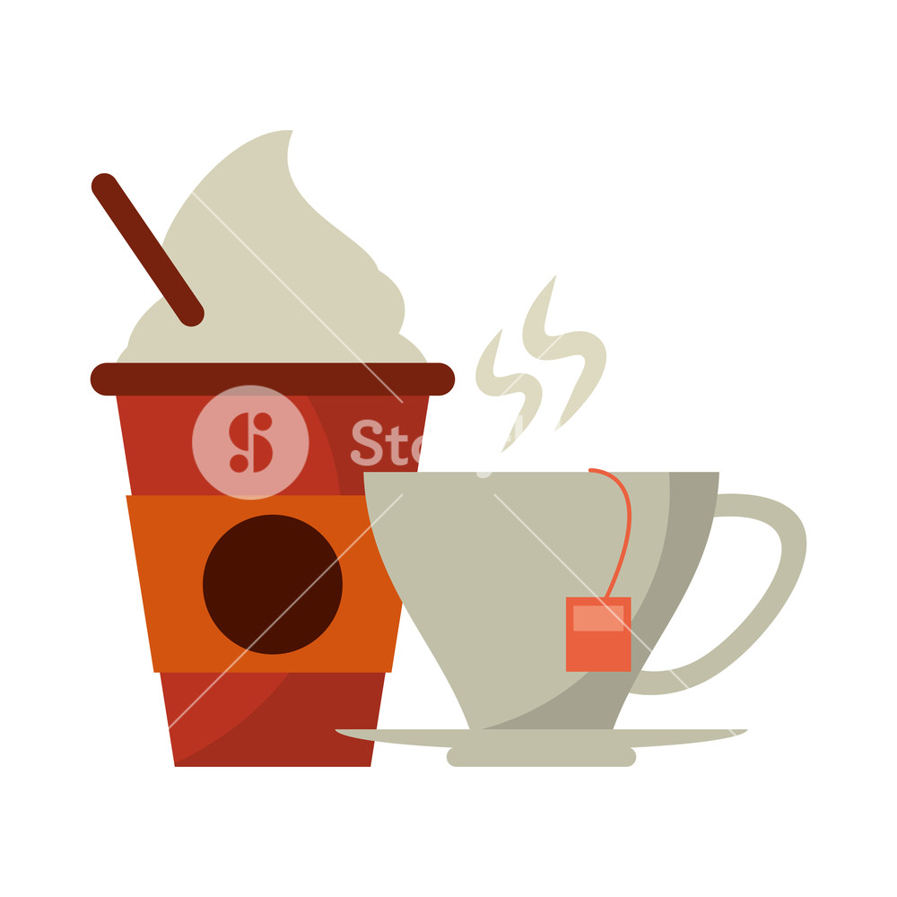 1000x1000 Coffee Cup To Go And Mug Tea Bag Vector Illustration Graphic
