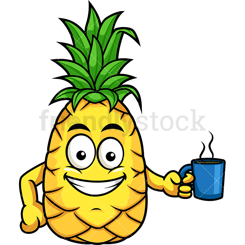 800x800 Pineapple Holding Coffee Cartoon Vector Clipart