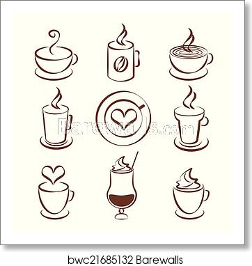 Set Of Coffee Cup Vector Symbols, Art Print Barewalls Posters 362x382 Set Of Coffee Cup Vector Symbols, Art Print Barewalls Posters