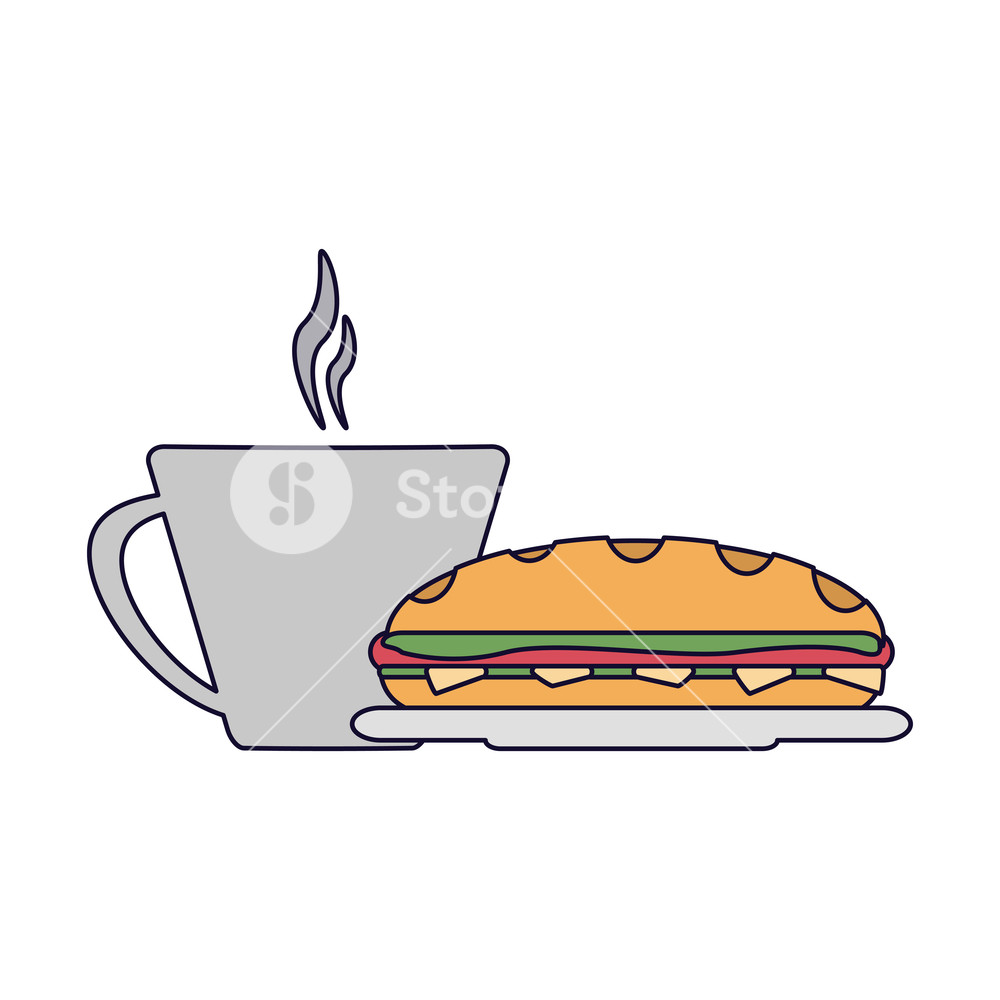1000x1000 Sandwich And Coffee Cup Vector Illustration Graphic Design Royalty