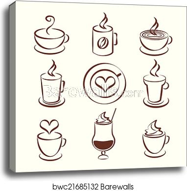 382x390 Set Of Coffee Cup Vector Symbols, Canvas Print Barewalls Posters