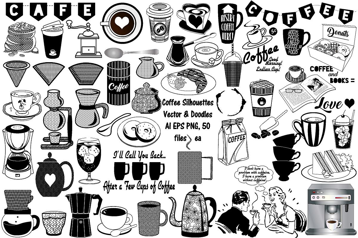 Coffee Silhouettes Doodles Png 1200x800 Coffee Silhouettes Doodles Png