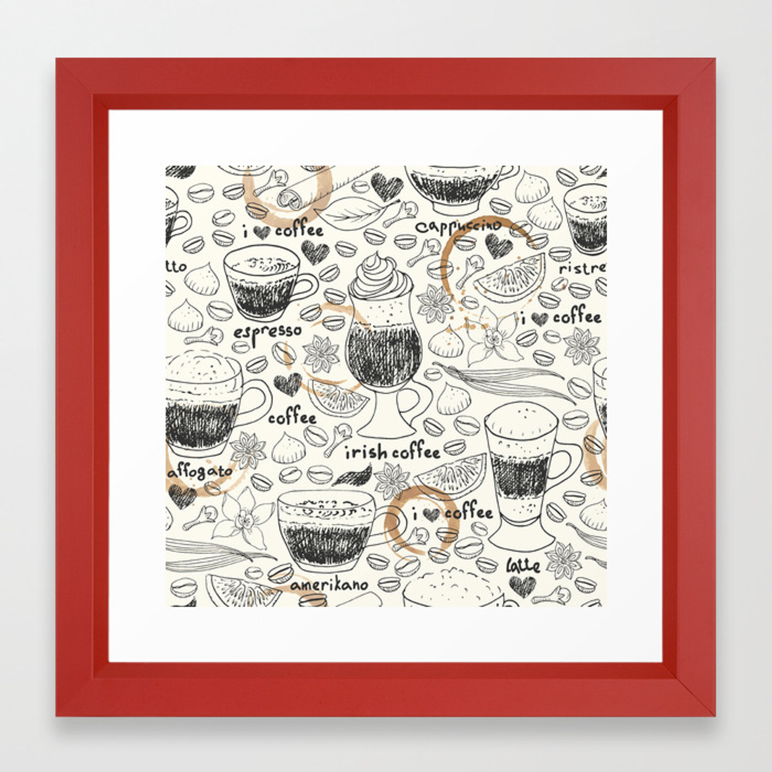 Coffee Doodle Framed Art Print 1500x1500 Coffee Doodle Framed Art Print