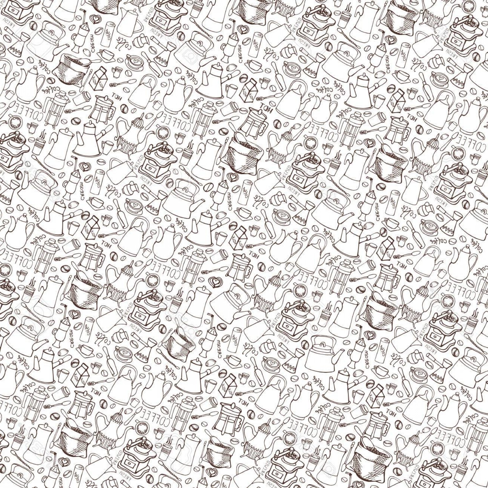 Photostock Vector Coffee Doodle Pattern Background Hand Drawn 1560x1560 Photostock Vector Coffee Doodle Pattern Background Hand Drawn