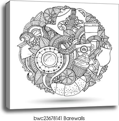 Coffee Doodles Hand Drawn Vector Illustration, Canvas Print 382x390 Coffee Doodles Hand Drawn Vector Illustration, Canvas Print